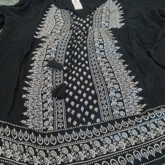 NWT Old Navy Boho Crinkle Gauze Swing Top M Black Peasant Long Sleeve Blouse - Picture 4 of 15